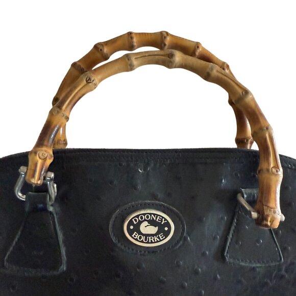 Dooney & Bourke Black Bayou Embossed Leather Dome Satchel Bag Bamboo Handle - Picture 5 of 15